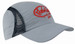 A grey sports cap made of microfibre and mesh, featuring reflective trim and a logo on the front. A grey sports cap made of microfibre and mesh, featuring reflective trim and a logo on the front.