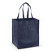 A dark navy tote bag with two sturdy handles, featuring a plain design and a branding logo. A dark navy tote bag with two sturdy handles, featuring a plain design and a branding logo.