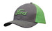 A grey and green cap with a contrasting design and a logo on the front. A grey and green cap with a contrasting design and a logo on the front.