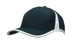 A black cap with white trim, featuring a logo. The design includes a sleek, sporty style.