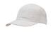 A white sports cap with a rounded crown and a curved brim, featuring a logo on the side.