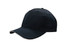 A black cap made from breathable poly twill with a sandwich visor, featuring a logo on the front.
