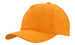 An orange breathable poly twill cap with a curved brim and a logo on the front.