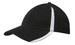 A black cotton cap featuring white inserts on the peak and crown, with a logo on the front. A black cotton cap featuring white inserts on the peak and crown, with a logo on the front.