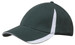 A dark green cap with white inserts on the peak and crown, featuring a logo. A dark green cap with white inserts on the peak and crown, featuring a logo.