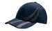 A navy cap featuring tyre track designs on the front panels. It has a logo on it as well.