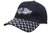 A black cap with a checker plate design on the peak, featuring a logo on the front.