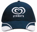 A navy cap featuring mesh inserts on the peak and a logo on the front. A navy cap featuring mesh inserts on the peak and a logo on the front.