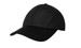 A black cap made from breathable mesh fabric featuring a curved brim and a logo on the side.