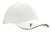 A white chino twill golf cap with peak embroidery and a logo on the side. A white chino twill golf cap with peak embroidery and a logo on the side.