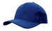 A blue brushed heavy cotton cap with a snapback style and a logo on the front.