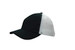 A black cap with a white soft mesh panel, featuring a logo on the front. A black cap with a white soft mesh panel, featuring a logo on the front.