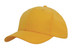 A yellow cap with a curved brim and a top button, featuring a logo on the front. A yellow cap with a curved brim and a top button, featuring a logo on the front.