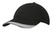 A black cap with a brushed heavy cotton material and an indented peak, featuring contrasting trim and a branding logo.