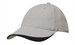 A brushed heavy cotton cap in light grey with a black indented peak and a logo. A brushed heavy cotton cap in light grey with a black indented peak and a logo.