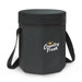 A black Igloo Cooler Seat with a round top, featuring a logo and sturdy straps for easy carrying.