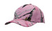 A pink camouflage 6-panel cap with a logo, featuring branches and natural tones throughout. A pink camouflage 6-panel cap with a logo, featuring branches and natural tones throughout.