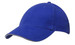 A blue cap with a sandwich trim and a logo, featuring a curved brim and six-panel design.