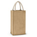 A jute double wine carrier with two compartments and sturdy handles for easy transport. A jute double wine carrier with two compartments and sturdy handles for easy transport.