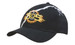 A black cap featuring lightening bolt embroidery and a central logo design in orange and yellow.