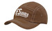 A brown cap with a white logo and stitching, featuring a curved brim and ventilation eyelets.