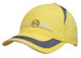 A yellow brushed heavy cotton cap with mesh inserts and a logo on the front. A yellow brushed heavy cotton cap with mesh inserts and a logo on the front.