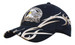 A black cap with sickle embroidery and a logo on the front, featuring tribal design elements.