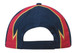 A navy and red brushed heavy cotton cap featuring embroidered edged inserts on the peak and crown, with a logo. A navy and red brushed heavy cotton cap featuring embroidered edged inserts on the peak and crown, with a logo.