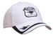 A white brushed heavy cotton cap with a mesh peak indent and an embroidered logo. A white brushed heavy cotton cap with a mesh peak indent and an embroidered logo.