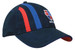 A navy blue cap featuring red and blue stripes and a logo on the front. A navy blue cap featuring red and blue stripes and a logo on the front.