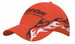 A red cap with flame embroidery on the peak and crown, featuring a logo. A red cap with flame embroidery on the peak and crown, featuring a logo.