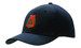 A navy wool/acrylic cap featuring a logo on the front and a curved peak.