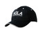 A black cap with a curved peak and fabric inserts on the crown, featuring a logo. A black cap with a curved peak and fabric inserts on the crown, featuring a logo.