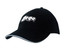 A black cap featuring a logo, with sandwich trim and a curved peak, made from brushed heavy cotton and spandex. A black cap featuring a logo, with sandwich trim and a curved peak, made from brushed heavy cotton and spandex.