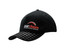A black cap with a check embossed nubuck peak and a logo on the front. A black cap with a check embossed nubuck peak and a logo on the front.