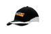 A black cap with white sandwich trim, featuring an embroidered logo on the crown and peak. A black cap with white sandwich trim, featuring an embroidered logo on the crown and peak.