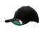 A black brushed heavy cotton cap featuring a golf design on the crown and peak, with a logo on the side.