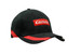 A black cap with red mesh inserts and a logo on the front. Features a curved peak and adjustable strap. A black cap with red mesh inserts and a logo on the front. Features a curved peak and adjustable strap.