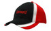 A black and red cap with a shadow print design on the crown and peak, featuring a logo.