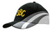 A black cap with grey fabric inserts and yellow embroidery on the crown. Features a logo.