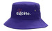 A purple brushed heavy cotton bucket hat with a logo on the front and metal eyelets.
