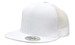 A white cap featuring a mesh back and a snapback closure. It has a logo on the front.