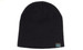 A black beanie with a logo tag, featuring a roll-down style, made from recycled materials. A black beanie with a logo tag, featuring a roll-down style, made from recycled materials.