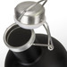 A drink bottle featuring a matte black finish and a stainless steel cap with a wire bail closure.