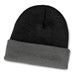 A two-toned beanie featuring black and grey hues with a folded cuff. It has a logo on the design. A two-toned beanie featuring black and grey hues with a folded cuff. It has a logo on the design.