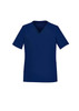 Navy women's V-neck scrub top with short sleeves and two front pockets. Features a logo on the side. Navy women's V-neck scrub top with short sleeves and two front pockets. Features a logo on the side.