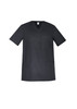 A black men's scrub top featuring short sleeves and multiple pockets. It includes a logo on the front.