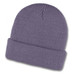 A grey waffle-knit beanie featuring a folded brim and a textured pattern. It has a branding logo.