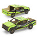 A wooden model of a green and black UTE truck, featuring intricate details and a branding logo.