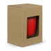A drink bottle in red, presented in a brown cardboard box with a clear window. The box has an accompanying logo. A drink bottle in red, presented in a brown cardboard box with a clear window. The box has an accompanying logo.